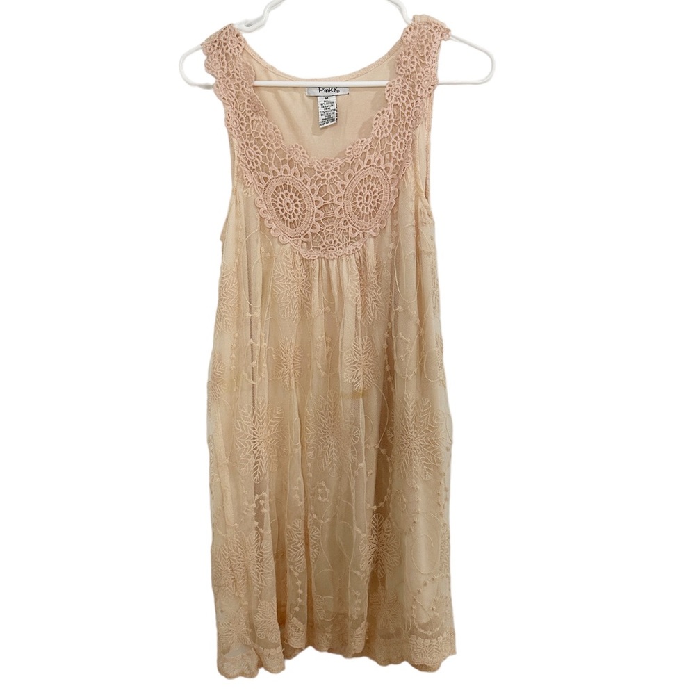 Pink Lace/Floral Shift Dress with Lace Ushaped Neckline Lightweight
